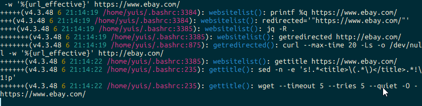 Debug log display example